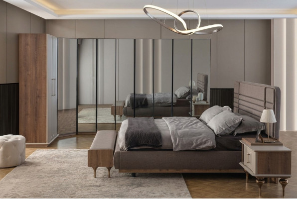 Set da camera da letto design Letto matrimoniale 2 comodini Armadio a angolo 4 pezzi