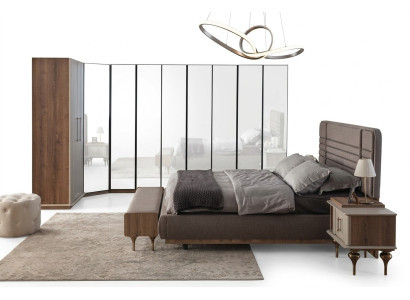 Set da camera da letto design Letto matrimoniale 2 comodini Armadio a angolo 4 pezzi
