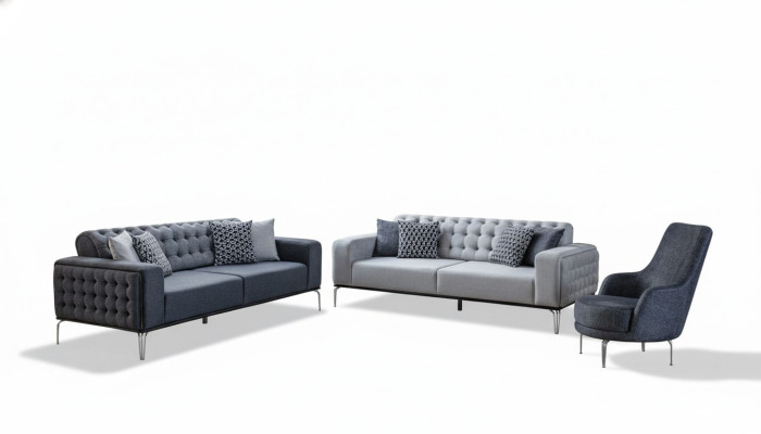 Chesterfield Gruppo salotto grigio divani soggiorno divano a tre posti + poltrona