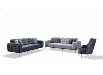 Chesterfield Gruppo salotto grigio divani soggiorno divano a tre posti + poltrona