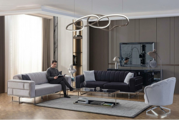 Sofà grigi per soggiorno Designer Poltrona tre posti in tessuto 3 pezzi.