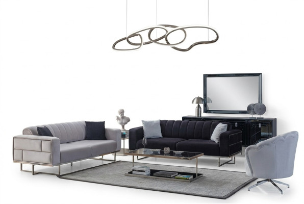 Sofà grigi per soggiorno Designer Poltrona tre posti in tessuto 3 pezzi.