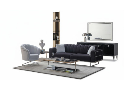 Set di sedute moderno in tessuto divani designer a tre posti poltrone imbottite.