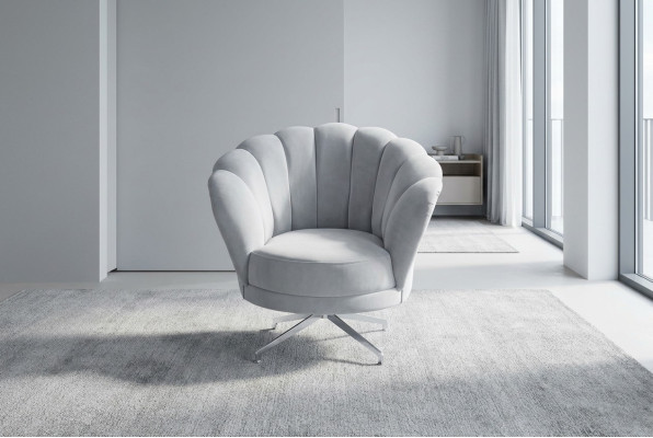 Sedia grigia da designer per il soggiorno, singola di lusso con piedini in acciaio inossidabile.