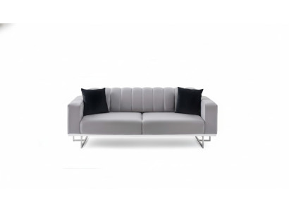 Sofà di lusso a tre posti in tessuto grigio chiaro per il soggiorno con divani alla moda.