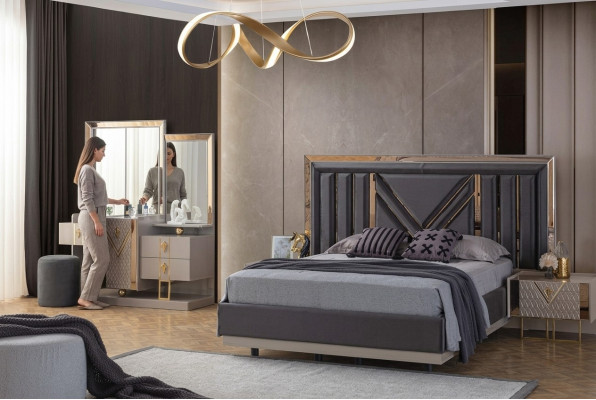 Set completo da camera da letto Grigio Letto Tavolo da toeletta con specchio