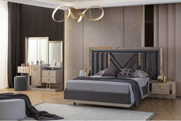 Set completo da camera da letto Grigio Letto Tavolo da toeletta con specchio