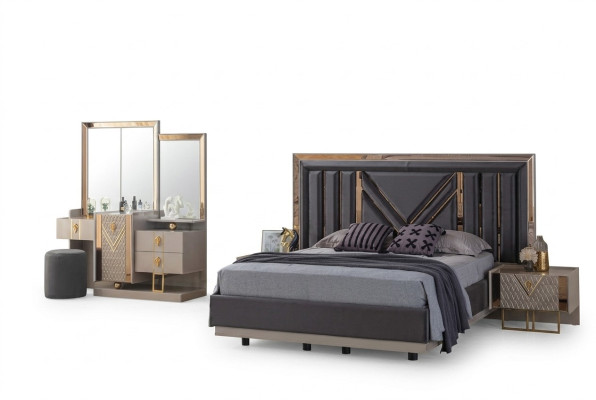 Set completo da camera da letto Grigio Letto Tavolo da toeletta con specchio