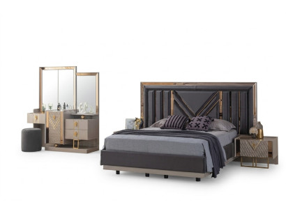 Set completo da camera da letto Grigio Letto Tavolo da toeletta con specchio