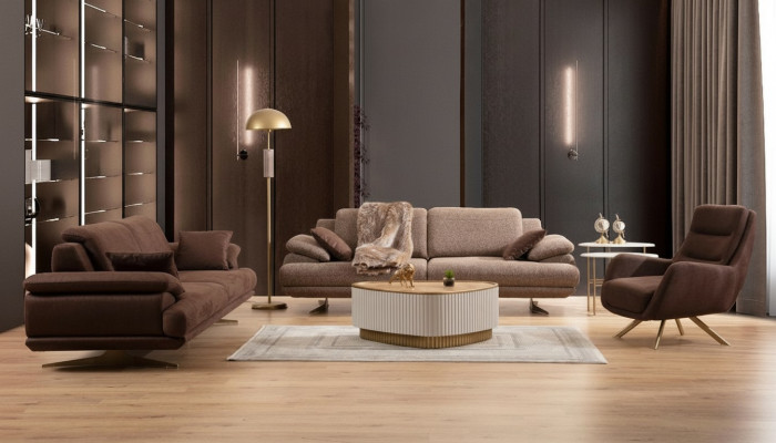 Brown living room sofas designer 3+3+1 seater suite single seater 3 pieces