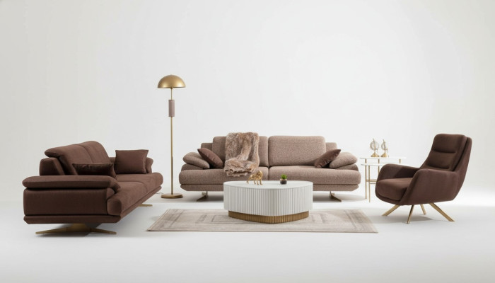 Brown living room sofas designer 3+3+1 seater suite single seater 3 pieces