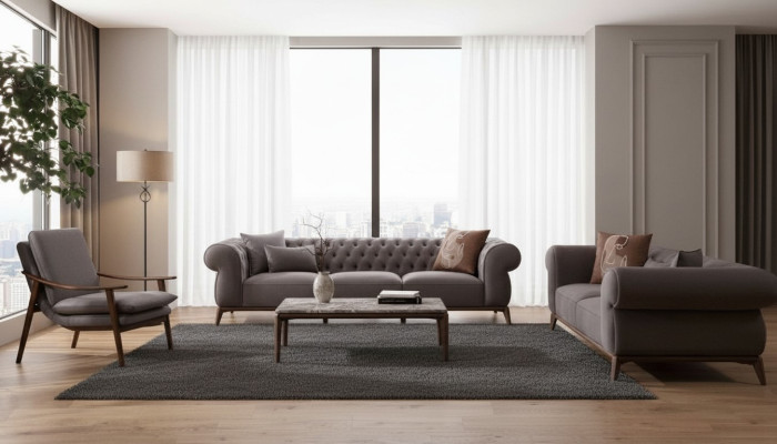 Soggiorno grigio divano set lusso 4 posti designer 3 posti poltrona elegante