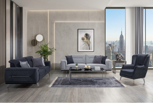 Divani grigi per il soggiorno, divani di design, divani a 3 posti di lusso, poltrone singole.