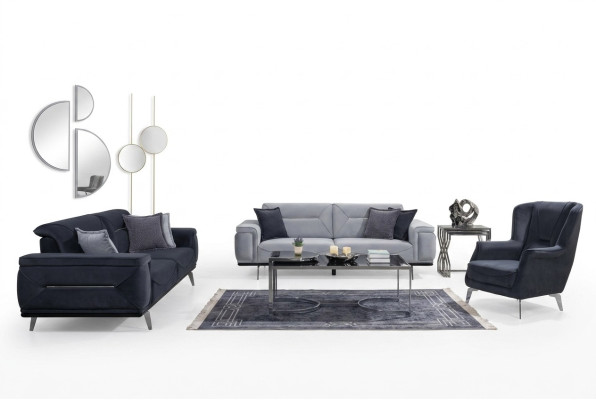 Divani grigi per il soggiorno, divani di design, divani a 3 posti di lusso, poltrone singole.