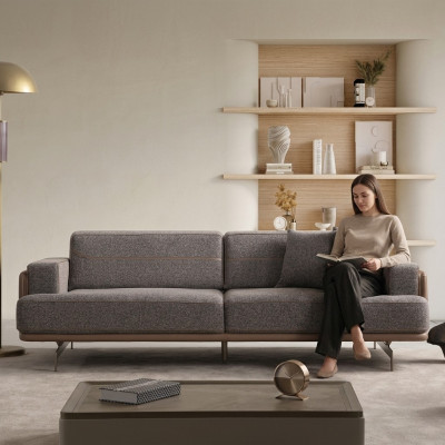 Divano grigio a tre posti di lusso per il soggiorno, design di divani 3 posti.