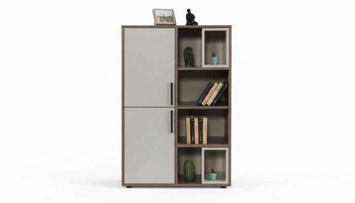 Libreria moderna bianca per bambini, mobili per cameretta, armadi in legno di design.