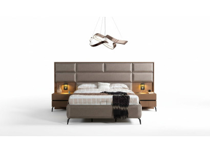 Camera da letto grigia esclusiva con letto matrimoniale e 2 comodini, set 3 pezzi