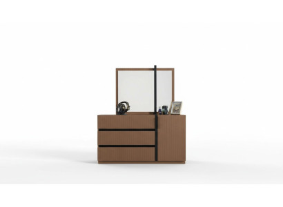 Comò moderno marrone per camera da letto con 3 cassetti, 1 anta, arredamento in legno.