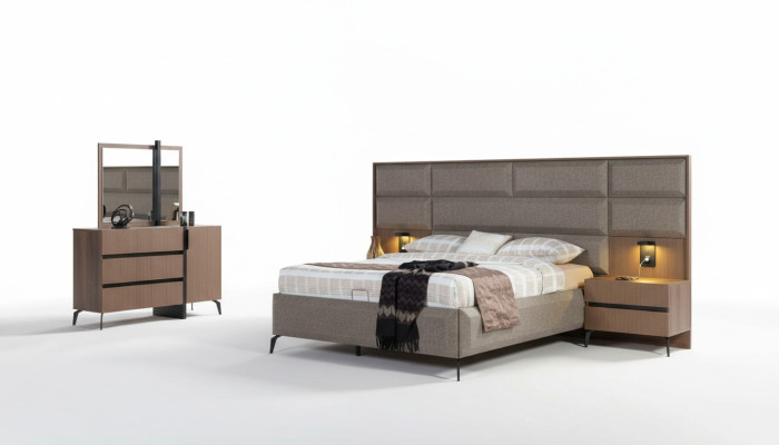 Grigio-marrone letto matrimoniale Esclusivo set camera da letto comò specchio 5 pezzi