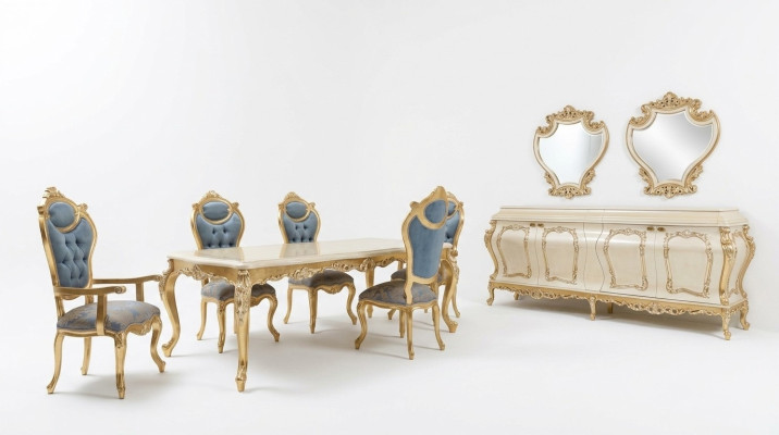 Lussuoso set da pranzo tavolo da pranzo 6 sedie credenza vetrina specchio
