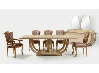 Set da sala da pranzo classico. Tavolo da pranzo raffinato, 4 sedie, credenza, vetrina, 8 pezzi.