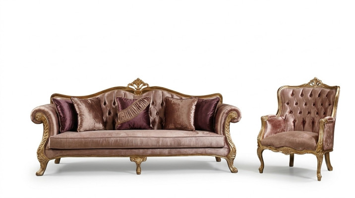 Classico set di divani Chesterfield rosa, divano a 3 posti, tavolino e poltrona