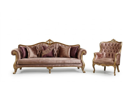 Classico set di divani Chesterfield rosa, divano a 3 posti, tavolino e poltrona