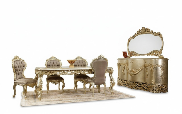 Classico set da pranzo: tavolo da pranzo 4 sedie credenza specchio 8 pezzi