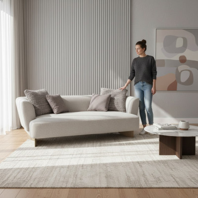 Grigio divano tre posti imbottito da salotto, design, struttura in legno - divano.