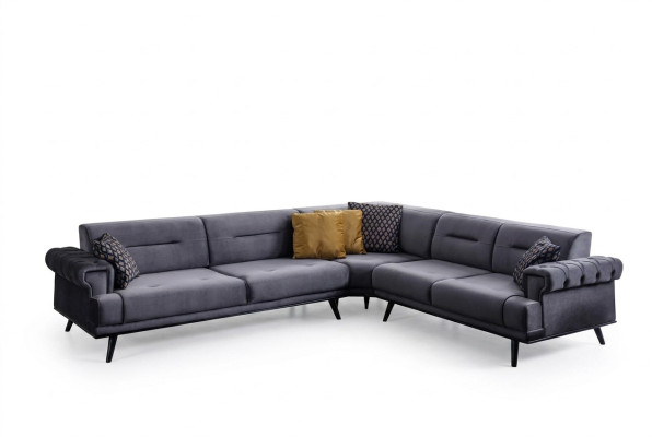 Divano d'angolo grigio esclusivo a L, divano design moderno per soggiorno.