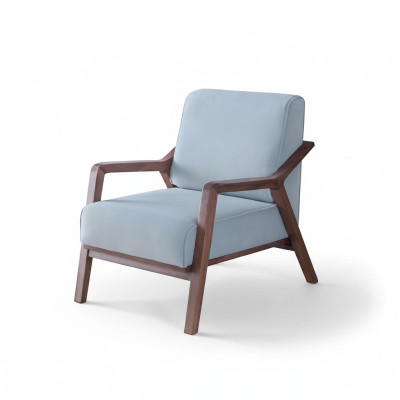 Sedia esclusiva blu per soggiorno con braccioli singolo con struttura in legno nuova.