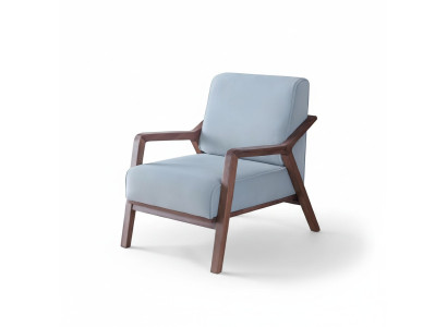 Sedia esclusiva blu per soggiorno con braccioli singolo con struttura in legno nuova.