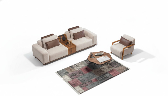 Divano esclusivo color beige a due posti per il soggiorno, moderno divano a due posti