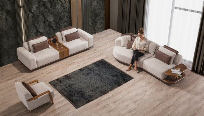 Beige set di divani moderni di lusso 3+2 posti con pouf poltrona set da 3 pezzi.
