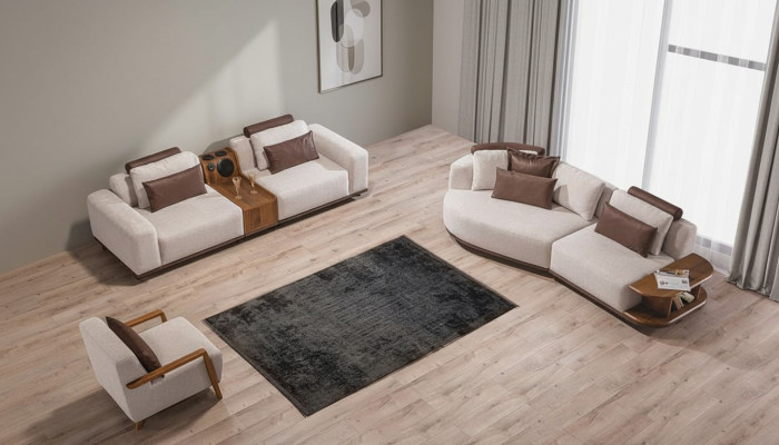 Beige set di divani moderni di lusso 3+2 posti con pouf poltrona set da 3 pezzi.