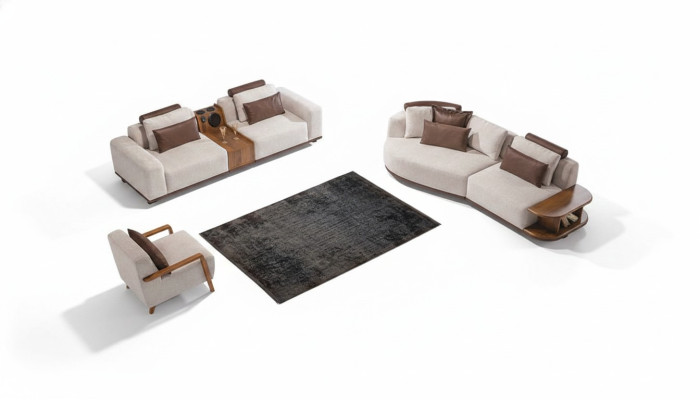 Beige set di divani moderni di lusso 3+2 posti con pouf poltrona set da 3 pezzi.