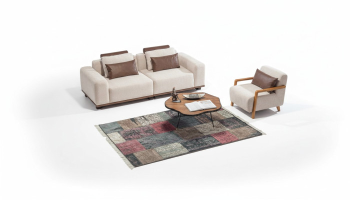 Soggiorno beige Set divano esclusivo Poltrona tessile a 2 posti Arredamento imbottito  "Salotto beige Set divano esclusivo Poltrona tessile a 2 posti Arredamento imbottito"