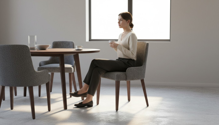 Esclusiva sedia grigia con gambe marroni in legno design novità per la sala da pranzo