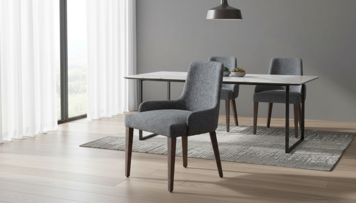 Esclusiva sedia grigia con gambe marroni in legno design novità per la sala da pranzo