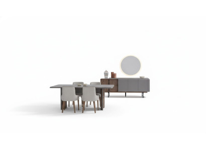 Set da pranzo composto da tavolo da pranzo 4 sedie e credenza con specchio 7 pezzi.