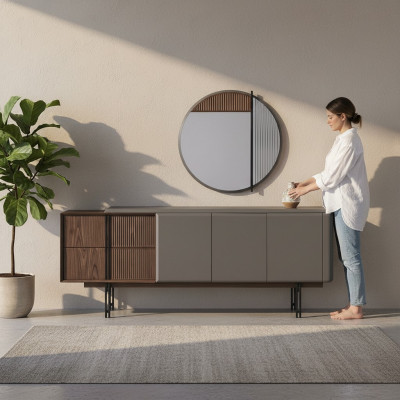 Set da sala da pranzo esclusivo composto da credenza con 2 pezzi e specchio Novità - Set da pranzo esclusivo composto da credenza con 2 pezzi e specchio Novità