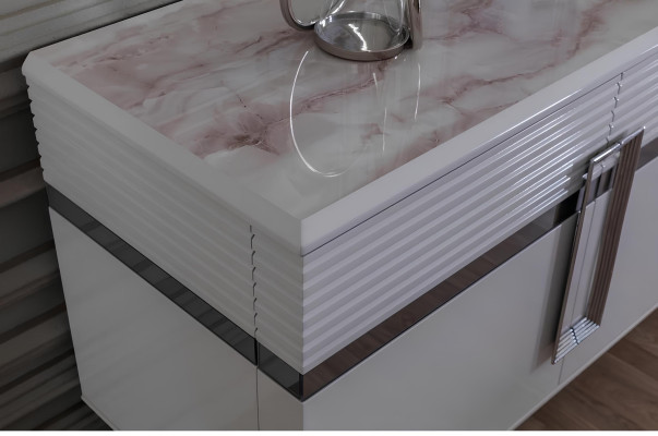 Design Sala da Pranzo Set Tavolo da Pranzo + 4 Sedie + Credenza con 2 Specchi 8 pezzi