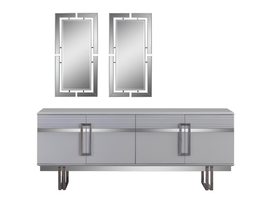 Design Sala da Pranzo Set Tavolo da Pranzo + 4 Sedie + Credenza con 2 Specchi 8 pezzi