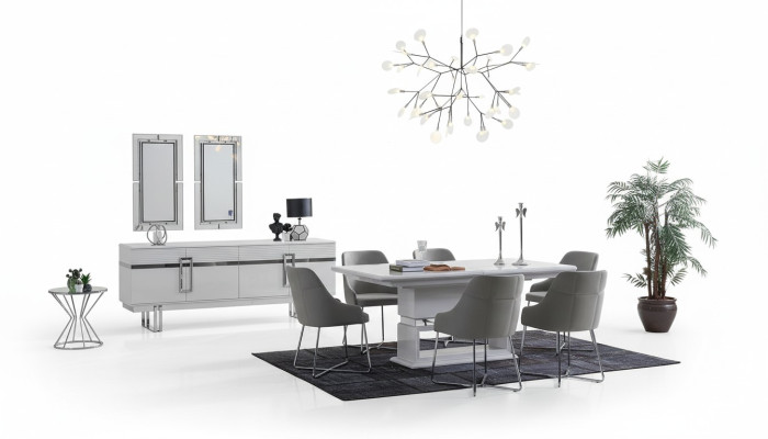 Design Sala da Pranzo Set Tavolo da Pranzo + 4 Sedie + Credenza con 2 Specchi 8 pezzi