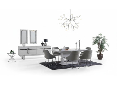 Design Sala da Pranzo Set Tavolo da Pranzo + 4 Sedie + Credenza con 2 Specchi 8 pezzi