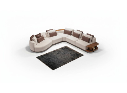 Divano ad angolo bianco per soggiorno di design, a forma di L, imbottito, con struttura in legno.
