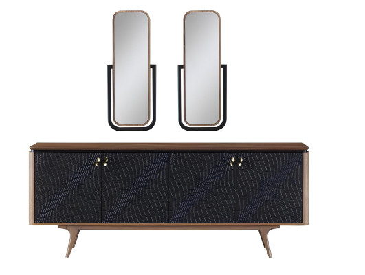Set da pranzo di lusso Tavolo da pranzo + 4 sedie + credenza con 2 specchi Nuovo