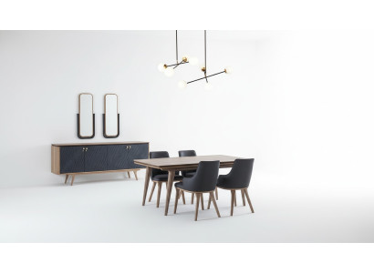 Set da pranzo di lusso Tavolo da pranzo + 4 sedie + credenza con 2 specchi Nuovo
