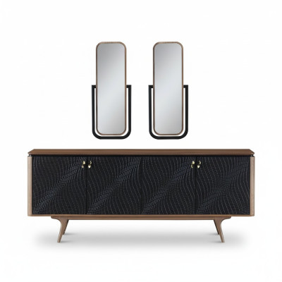 Set da pranzo esclusivo composto da credenza moderna 3 pezzi e 2 specchi
