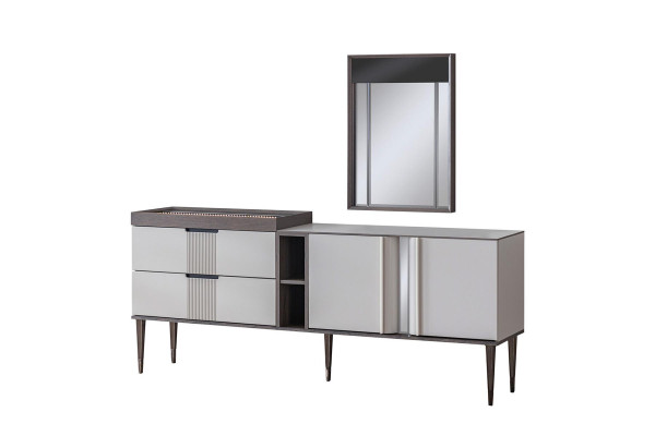 Set da pranzo di lusso Tavolo da pranzo 4 sedie + credenza con specchio Nuovo set